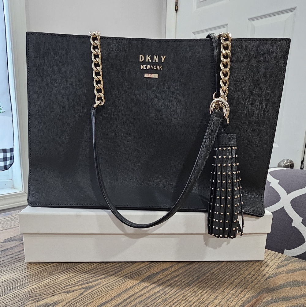 DKNY Black Tote with Gold Accents